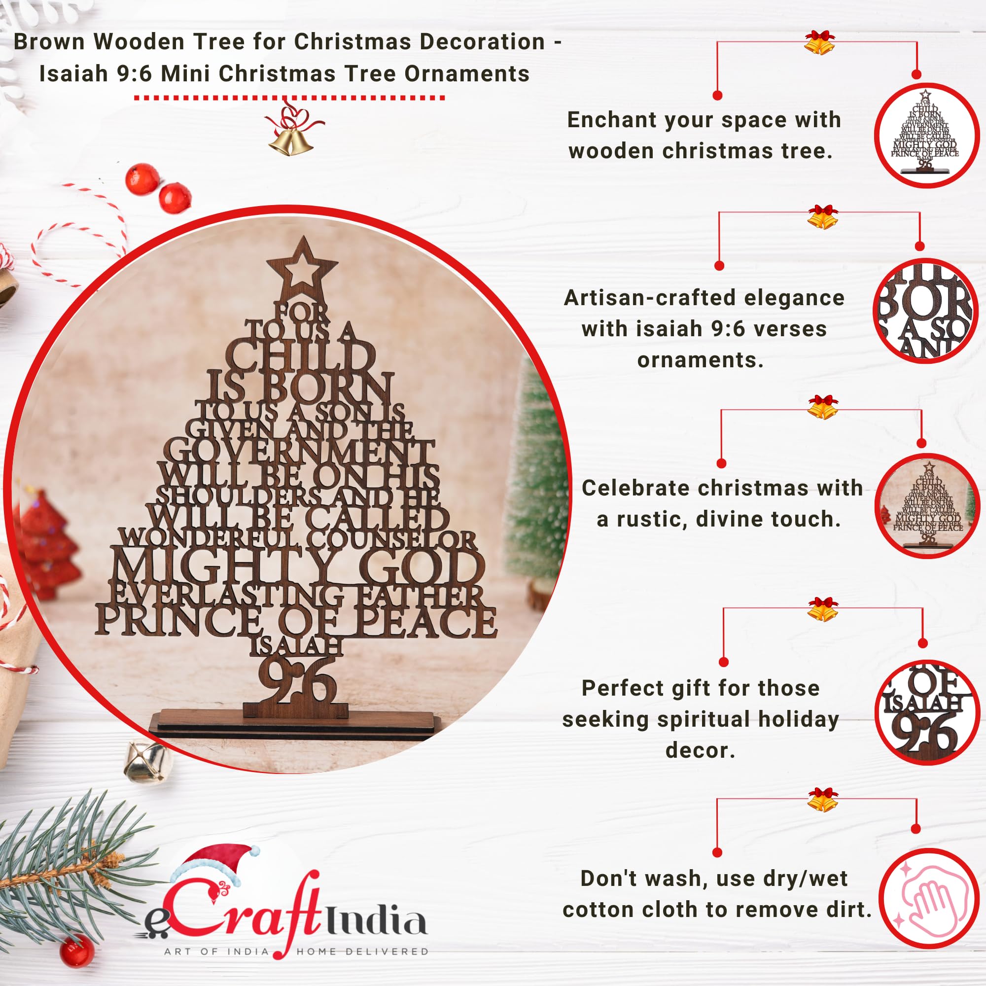 eCraftIndia Brown Wooden Isaiah 9:6 Christmas Tree for Table Home Living Room Office – view 5
