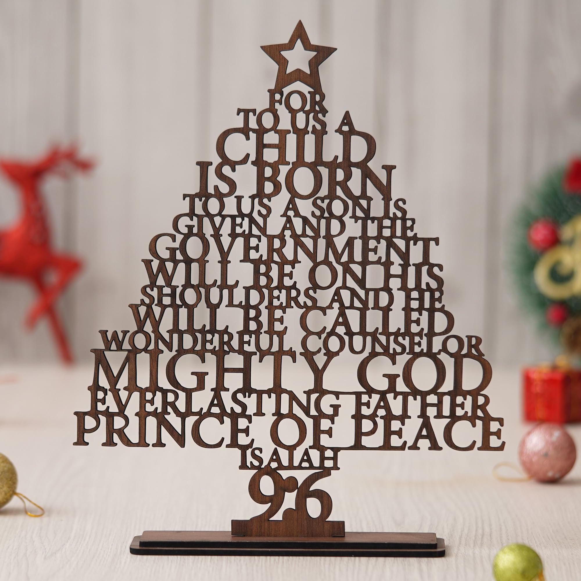eCraftIndia Brown Wooden Isaiah 9:6 Christmas Tree for Table Home Living Room Office – view 6