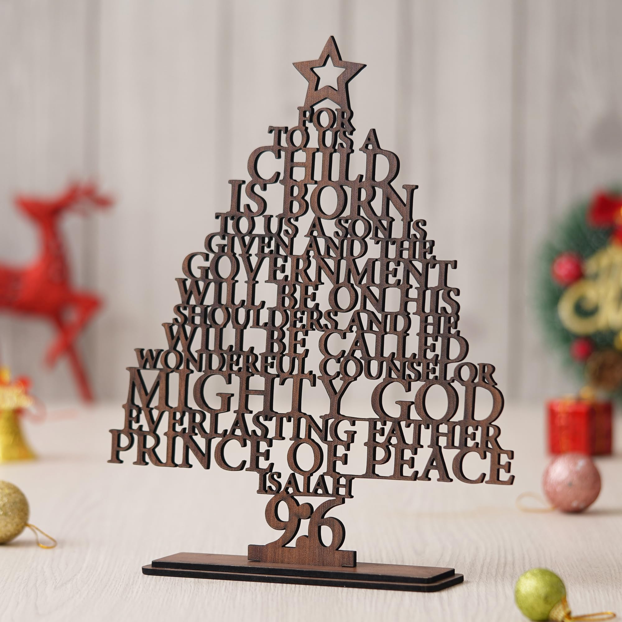 eCraftIndia Brown Wooden Isaiah 9:6 Christmas Tree for Table Home Living Room Office – view 7