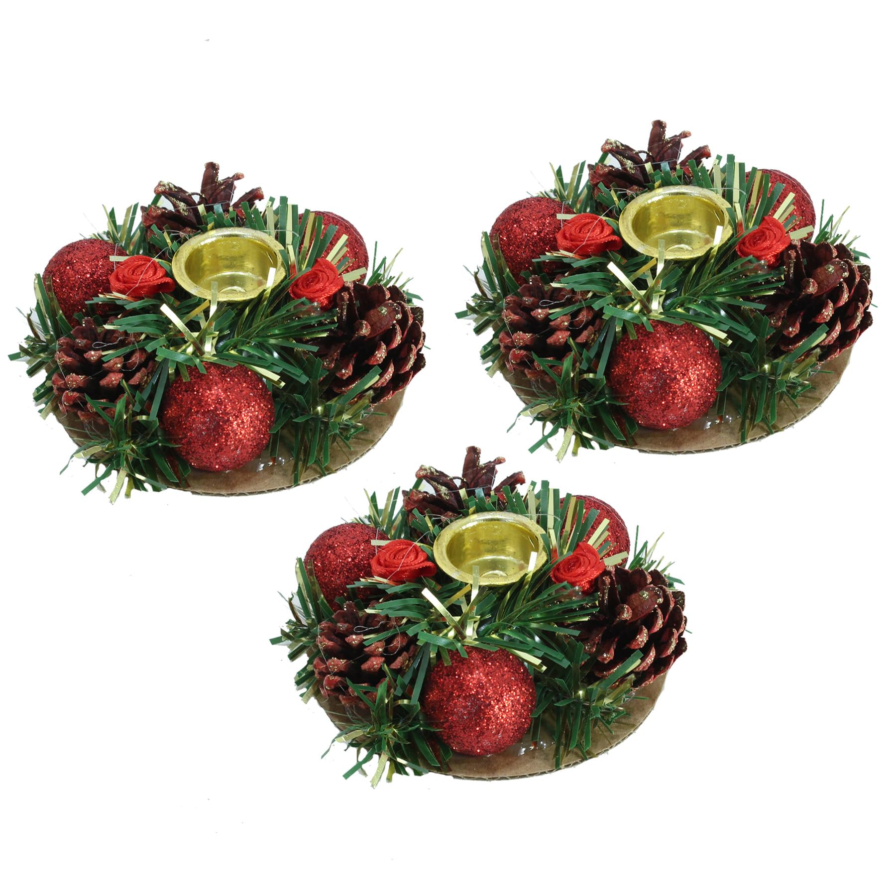 TIED RIBBONS Set of 3 Candle Holder Stand for Dining Table Indoor Outdoor Decoration Xmas Decor (Multi, 8.8 cm) - Christmas Decorations Items for Home Office Church Gifts Church Gifting – view 4