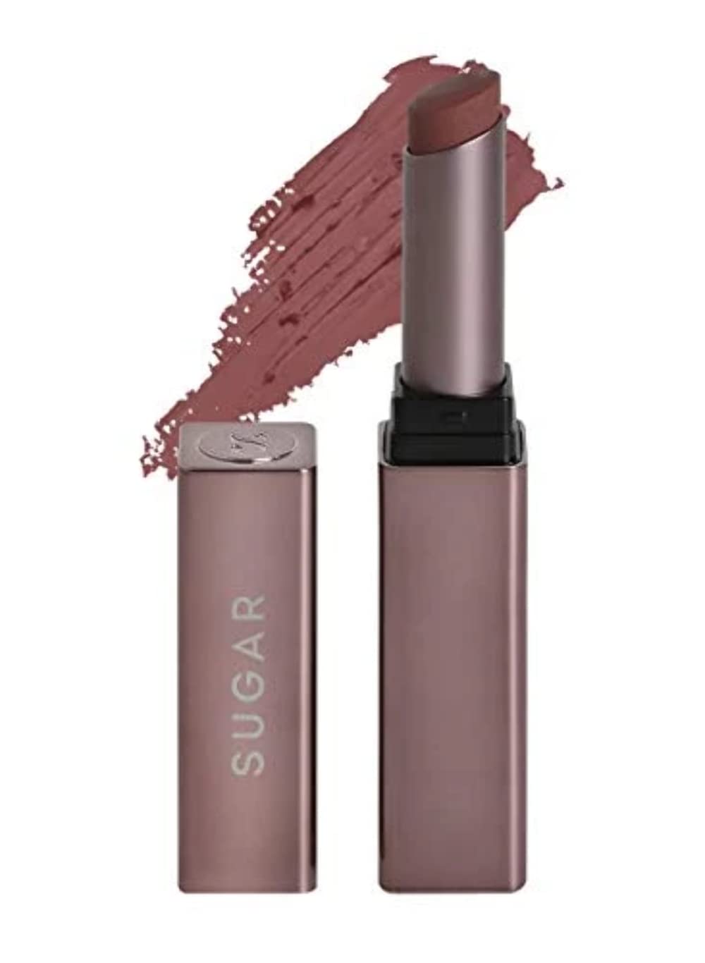 Peachy pink SUGAR Mettle Satin Lipstick tube and crayon bullet