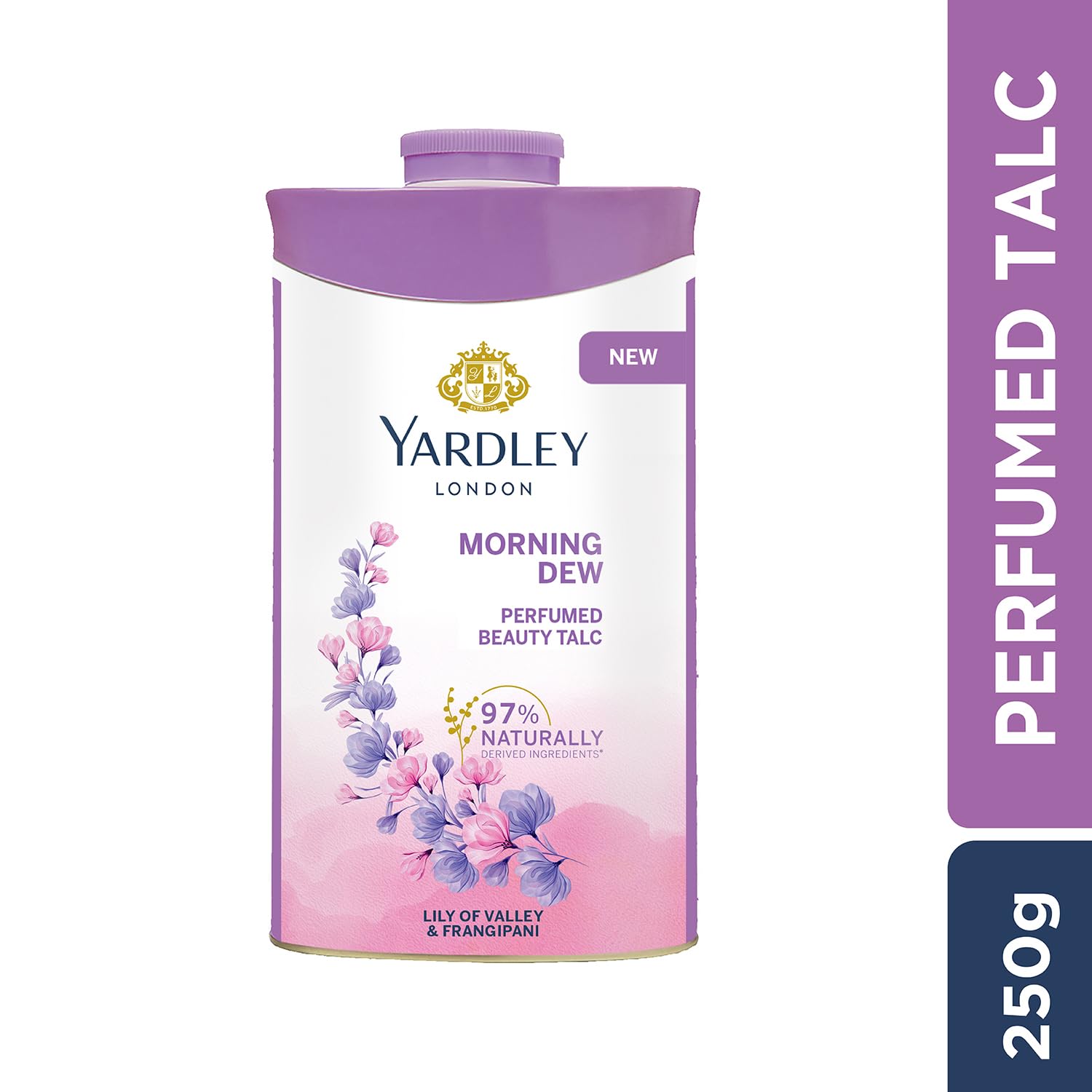 Yardley London Morning Dew Perfumed Talc Pwder for Women with Calcium Carbonate, Magnisium Carbonate, Fragrance, Dipropylene Glycol, Calcium Silicate, Triclosan, Pack of 1, 250g – view 2