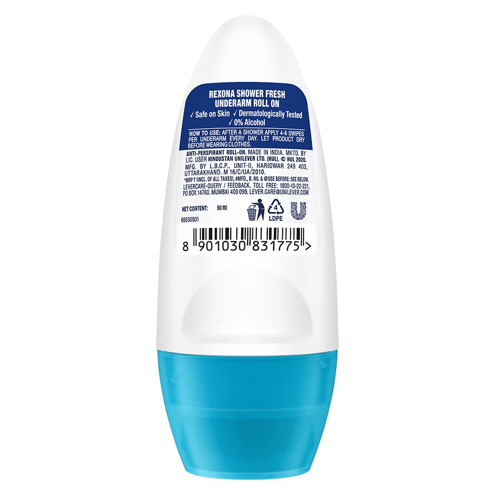Rexona Shower Fresh Underarm Roll On Deodorant For Women, Antiperspirant, Removes Odour, Keeps Skin Fresh & Clean, Alcohol Free, Skin Friendly, 50 Ml – view 2