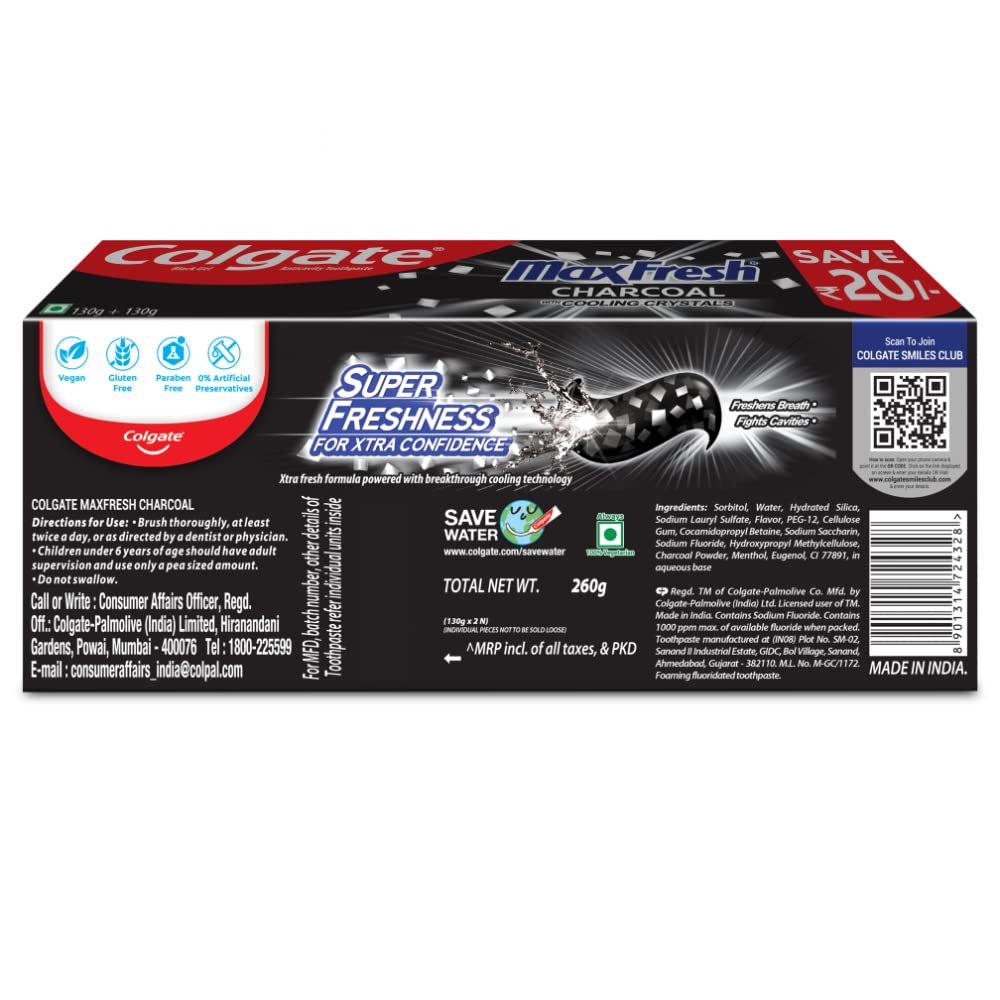 Colgate MaxFresh Toothpaste, Black Gel Paste with Charcoal for Super Fresh Breath, 260gm – view 9