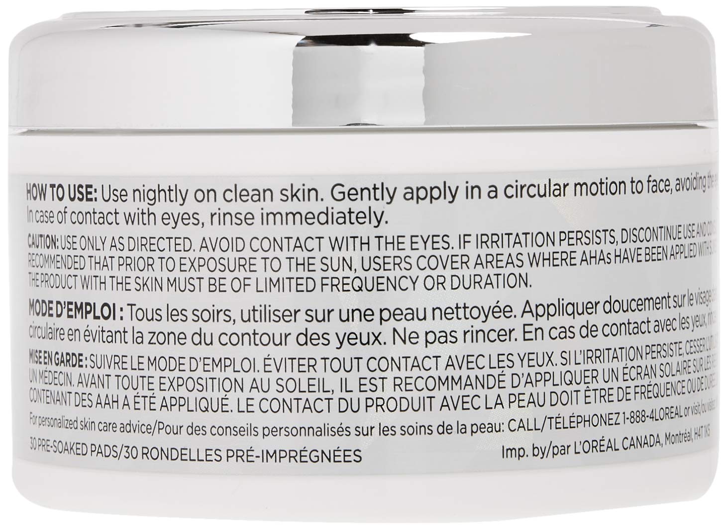 L'Oreal Paris Revitalift Bright Reveal Anti-Aging Peel Pads with Glycolic Acid Exfoliating Facial Pads to Reduce Wrinkles and Brighten Skin for All Skin Types 30 Count (Pack of 1) White – view 2