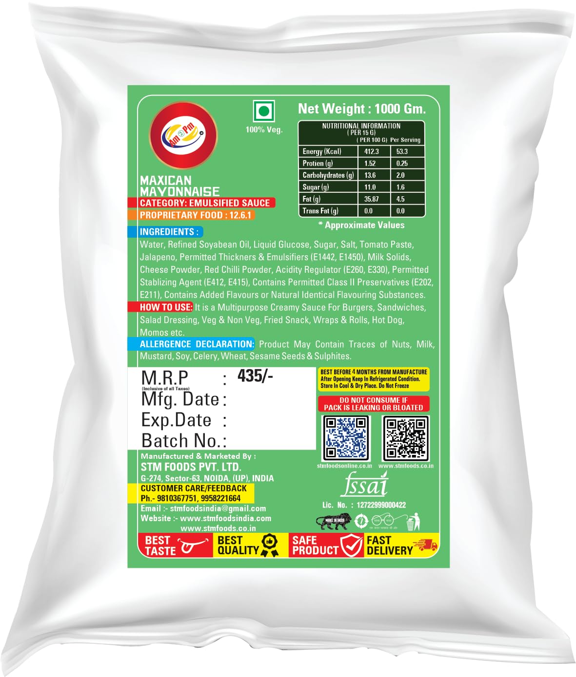 Am 2 Pm - Mexican Mayonnaise 1kg Multipurpose Creamy Sauce For Burgers, Sandwiches Salad Dressing,Veg Non Veg Fried Snack Wraps & Rolls Hot Dog Momos – view 2