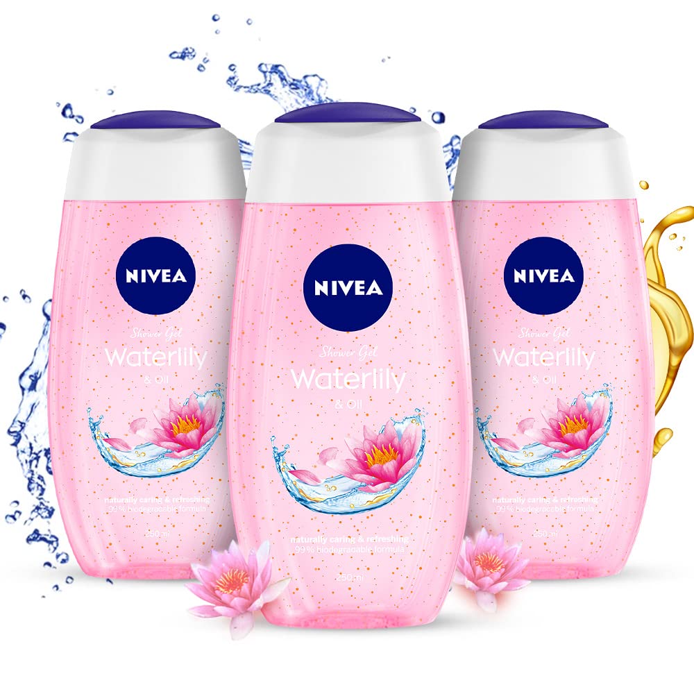 Three 250 ml bottles of Nivea Waterlily shower gel