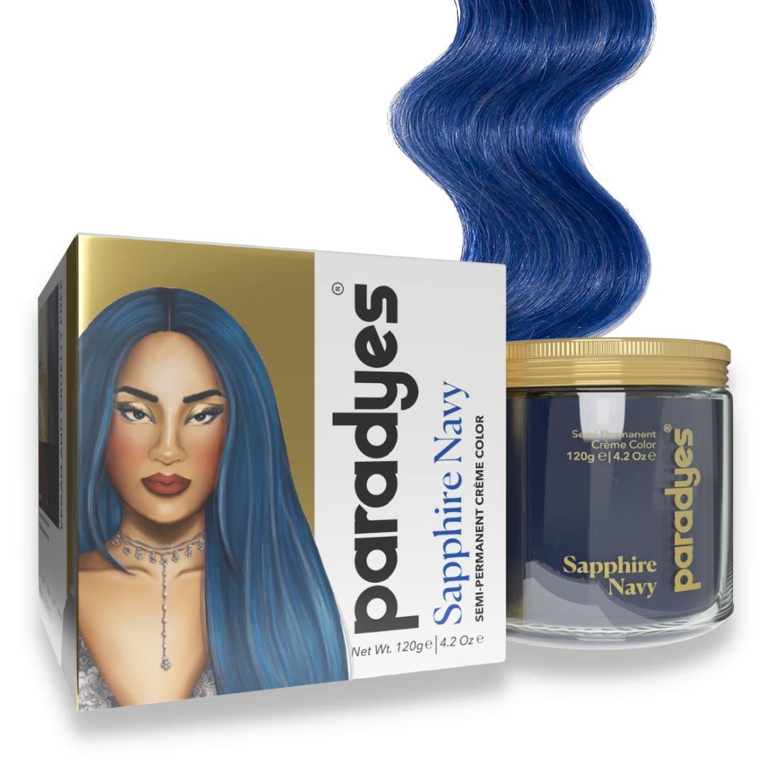 Open jar of Paradyes Sapphire Navy cream hair dye