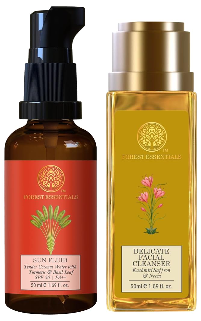 Forest Essentials sunscreen and facial cleanser combo with botanical ingredients