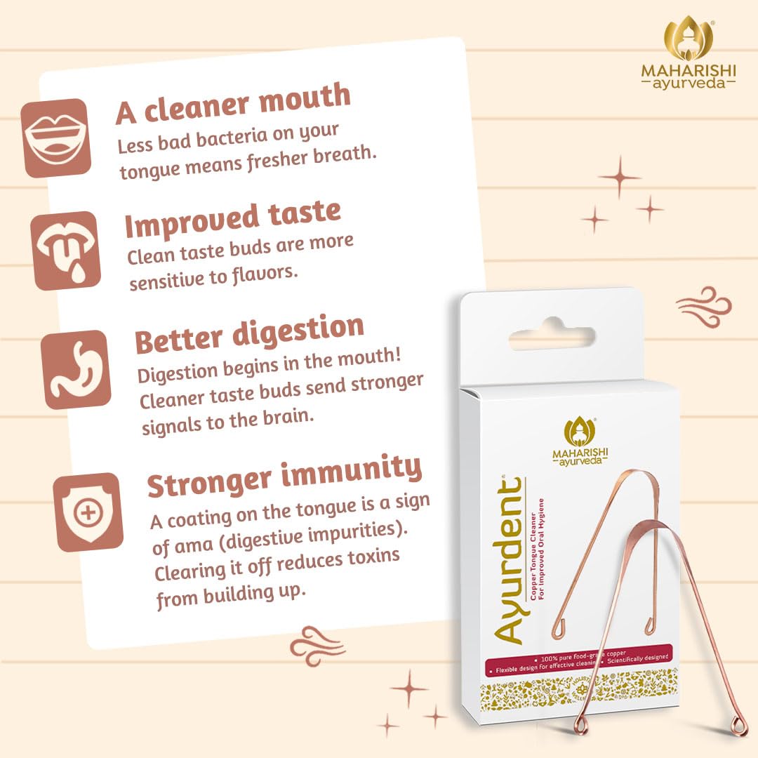 Maharishi Ayurveda Ayurdent Tongue Cleaner for Kids Ages 10+ and Adults - Premium Ayurvedic Copper Oral Hygiene Tongue Scraper Tool for Effective Bacteria & Plaque Removal (Pack of 1) – view 6