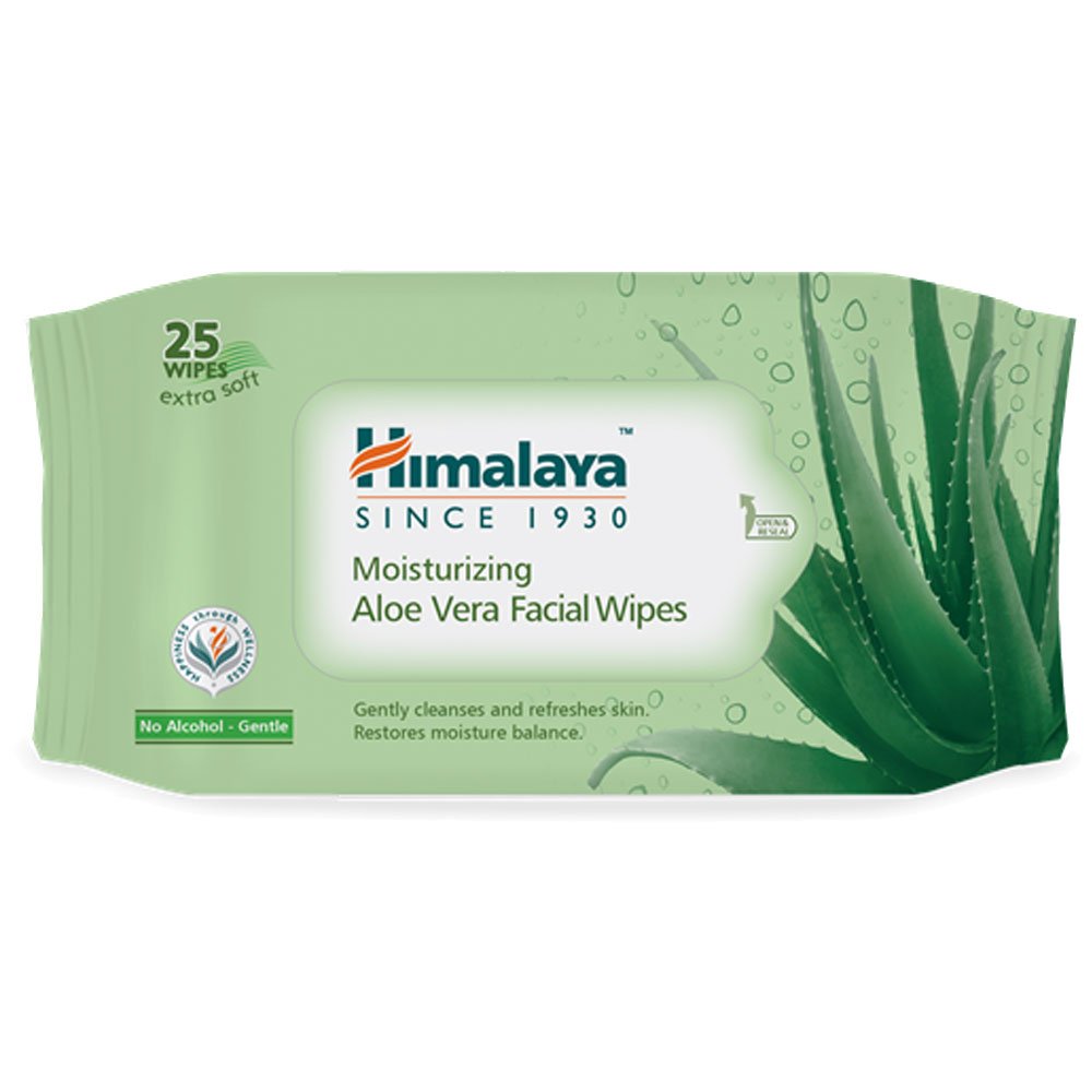 Resealable pouch of Himalaya aloe vera moisturizing facial wipes