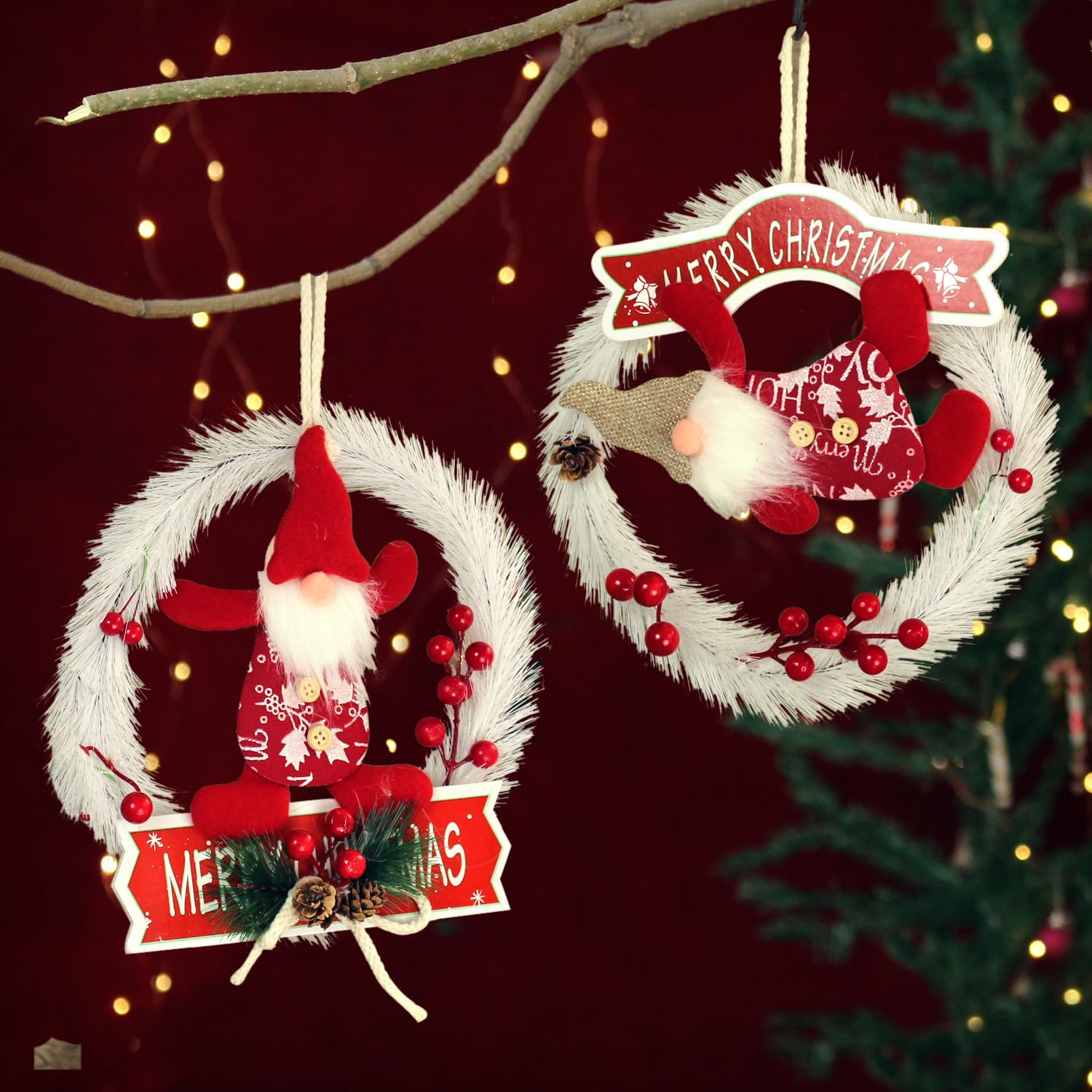 TIED RIBBONS Set of 2 Christmas Wreaths for Front Door Entrance Decoration Table Tree Wall Hanging Ornaments Xmas Artificial Pine Garland - Christmas Decorations Items for Home Office – view 2