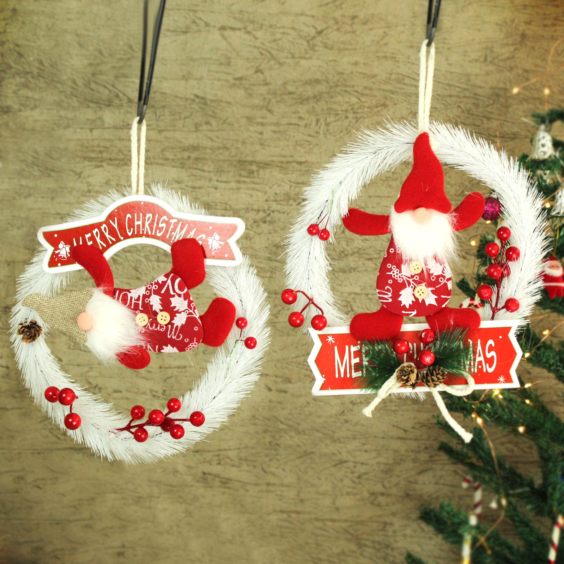 TIED RIBBONS Set of 2 Christmas Wreaths for Front Door Entrance Decoration Table Tree Wall Hanging Ornaments Xmas Artificial Pine Garland - Christmas Decorations Items for Home Office – view 4