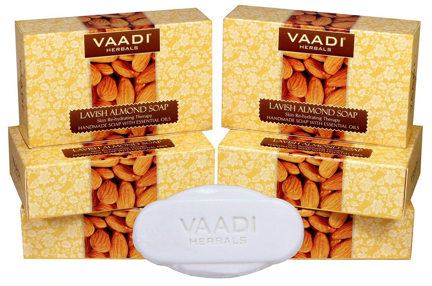 Vaadi Herbals almond soap bar pack with six bars