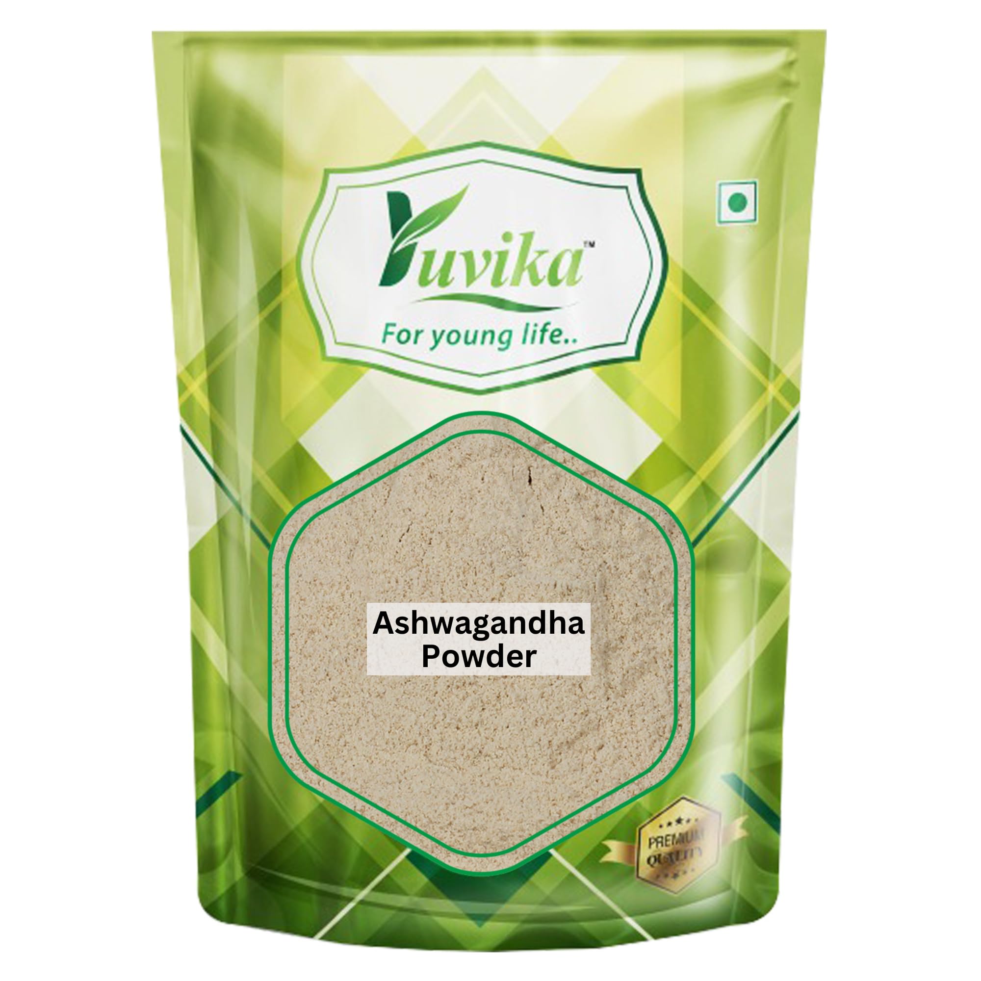 Front view of Yuvika Ashwagandha Powder 200 g bag