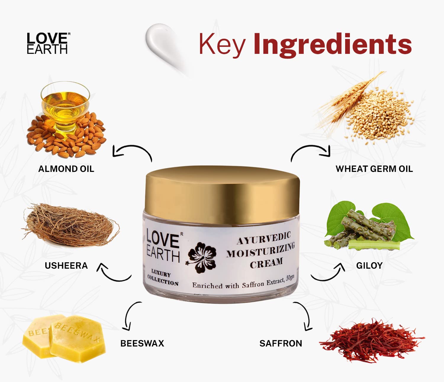 Love Earth Ayurvedic Moisturizing Cream with Saffron, Usheera, Giloy Extracts Deep Moisturizing for All Skin Types 50gm – view 3