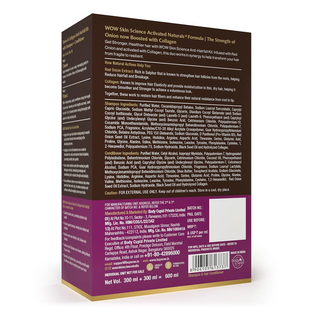 Wow Skin Science Onion Oil Shampoo & Conditioner Kit With Black Seed & Pro-Vitamin B5 (Shampoo + Conditioner), 600 Ml – view 7