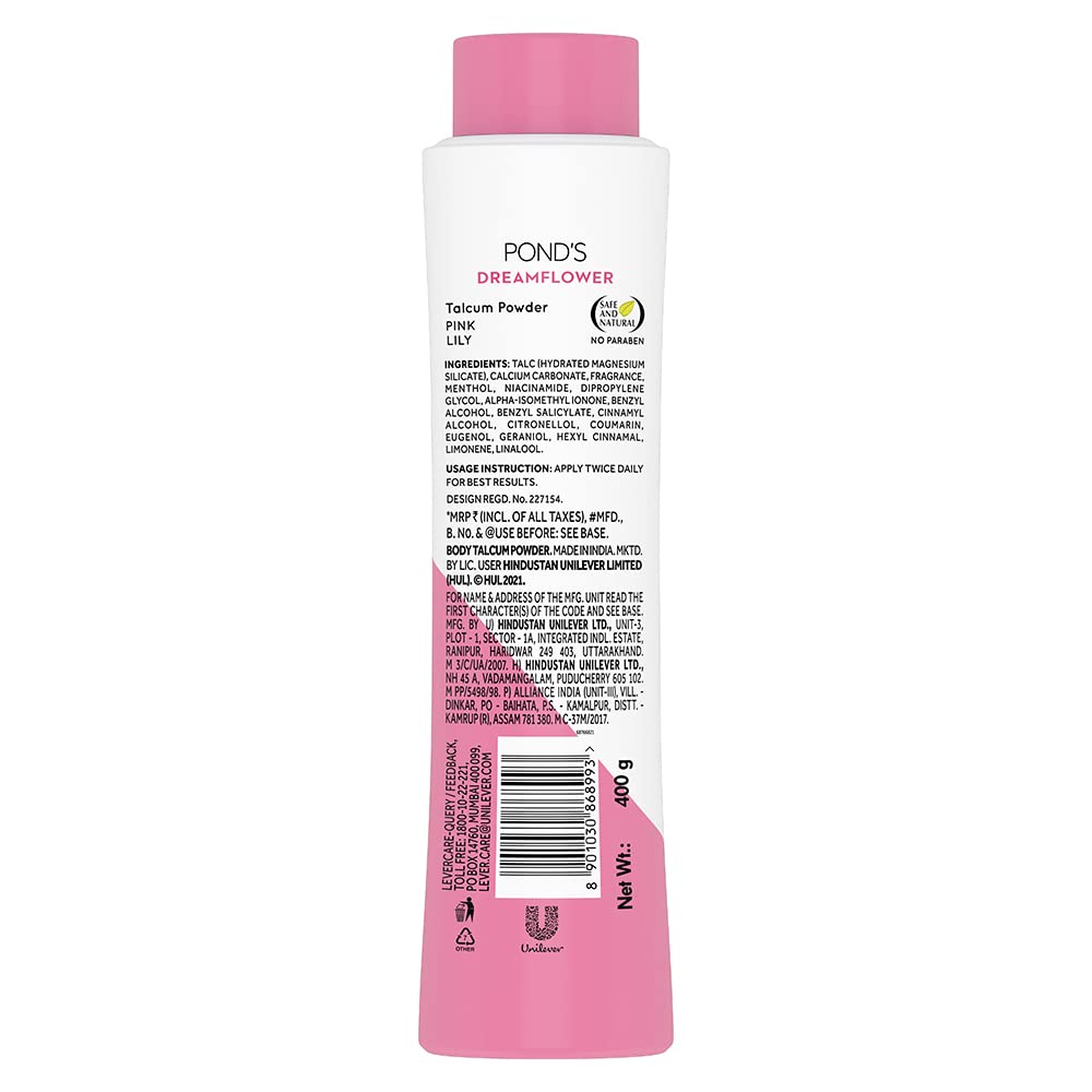 POND'S Dreamflower Fragrant Talcum Powder, Pink Lily, Pack Of 400 G – view 2
