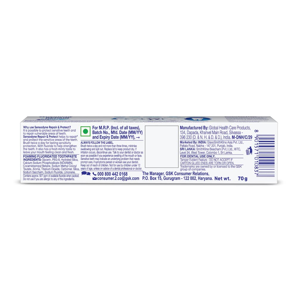 Sensodyne Repair 70g Toothpaste: Repair & Protect Sensitivity Relief Tooth Decay Prevention Toothpaste for daily repair, Dentist Recommended Brand – view 2
