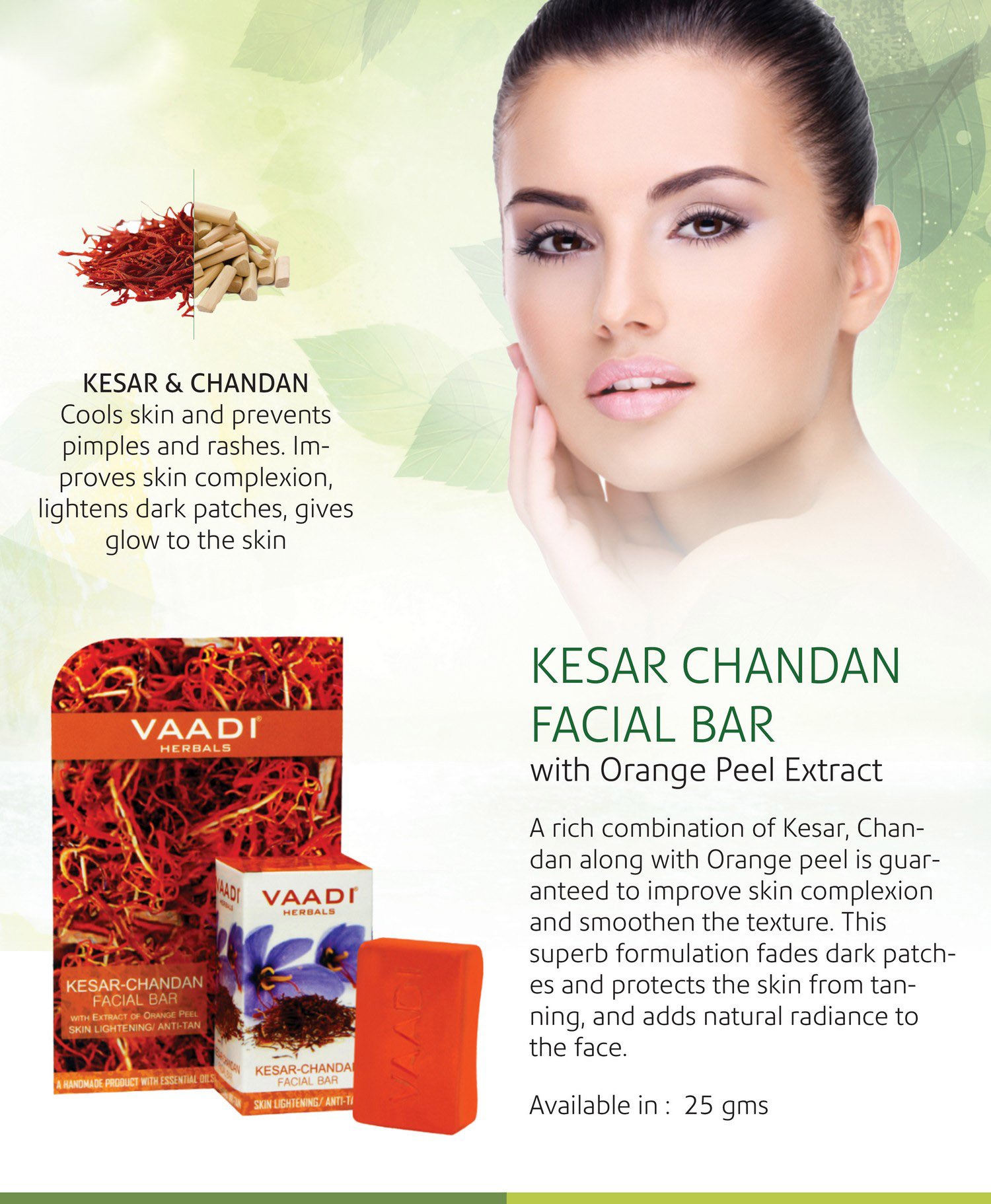 Vaadi Herbals Kesar Chandan Facial Bar with Extract Orange Peel, 25g – view 3