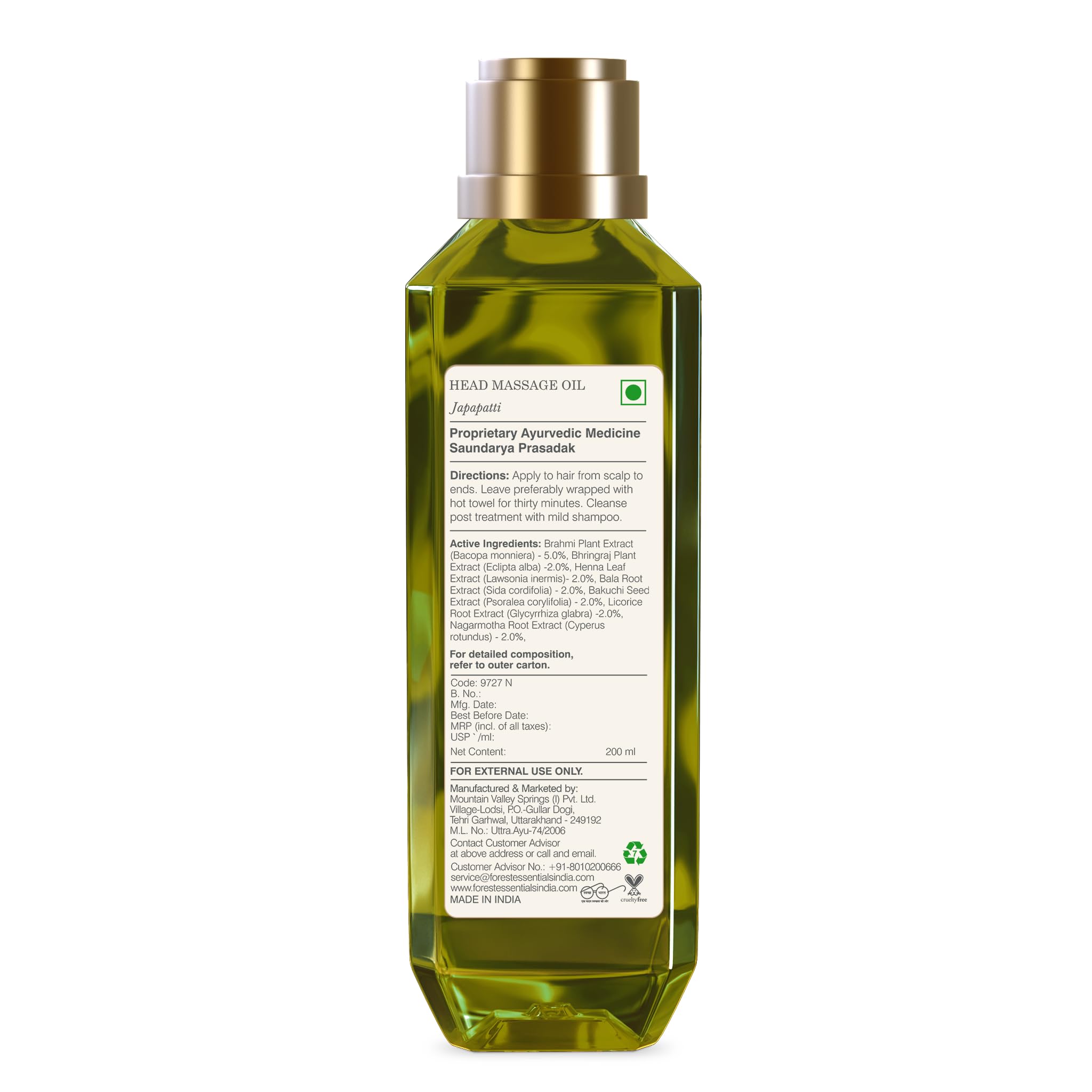 Forest Essentials Ayurvedic Herb Enriched Head Massage Oil Japapatti – view 6
