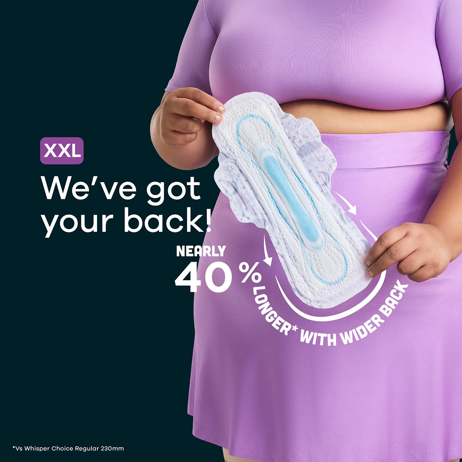 Whisper Bindazzz Nights 44 XXL Sanitary Pads, Upto 0% Leaks All Night Long, For Heavy Flow, Nearly 40% Longer with Wider Back, Active odor lock so you feel fresh, Disposable Wrapper – view 4