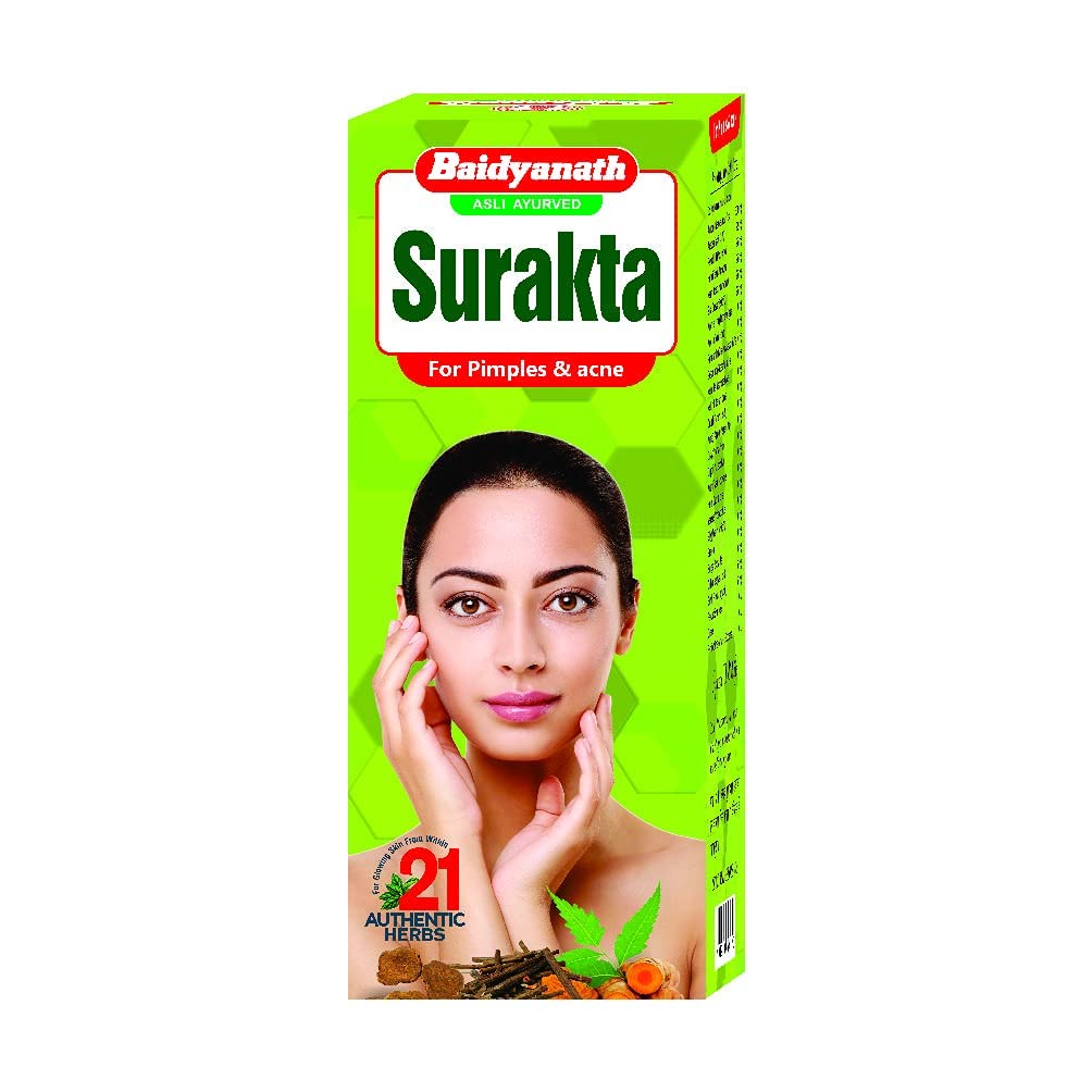Front view of Baidyanath Surakta 450 ml herbal liquid bottle