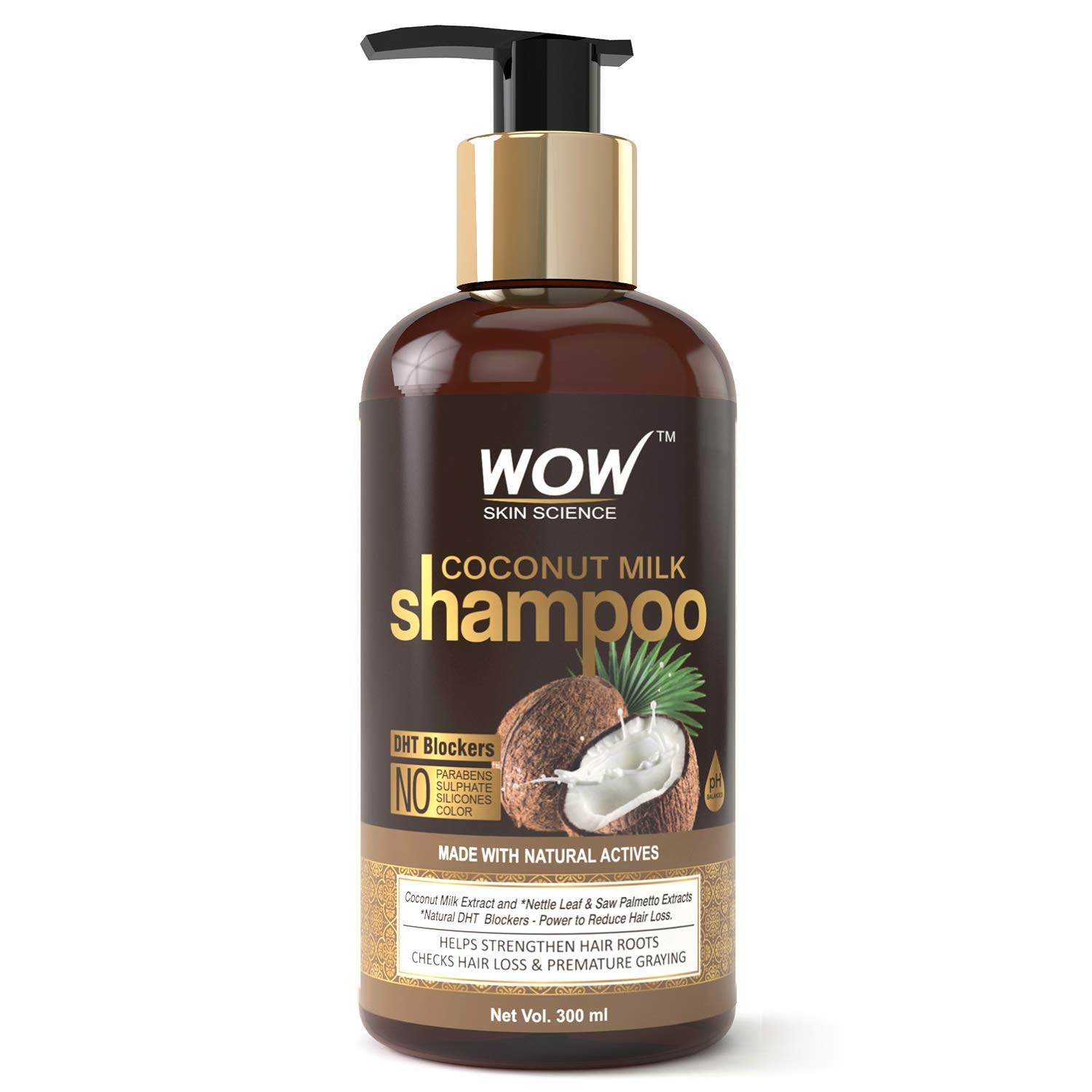 Front view of WOW coconut milk shampoo 300 ml bottle