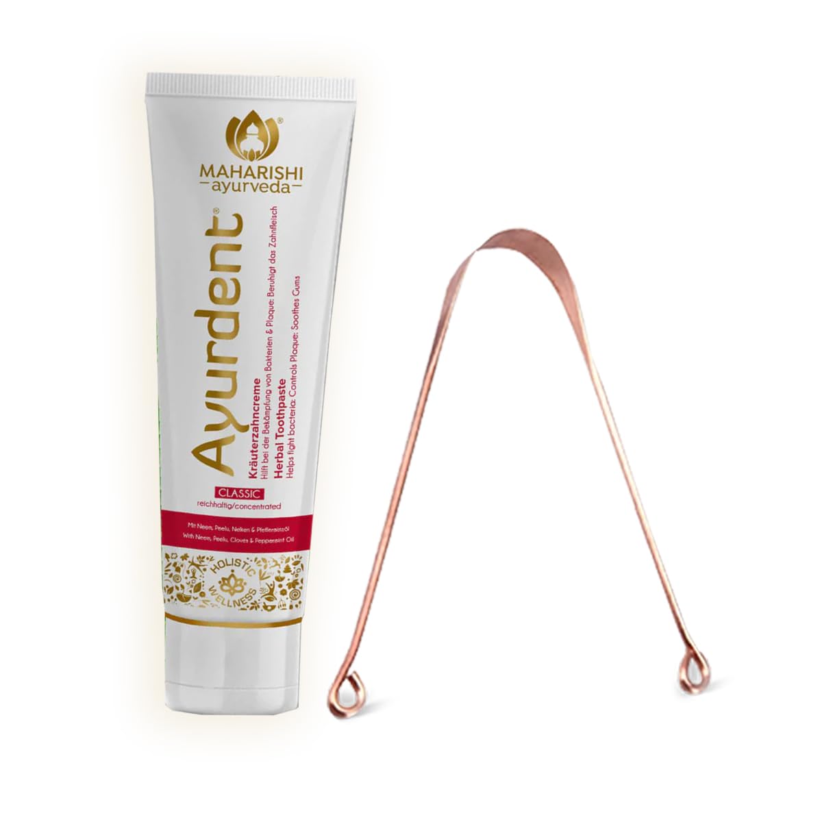 Maharishi Ayurveda Ayurdent Classic Toothpaste&Copper Tongue Cleaner Combo Fluoride&Sls-Free Toothpaste For Stronger Teeth Premium Copper Oral Tongue Scraper For Bacteria&Plaque Removal,1 Count – view 2