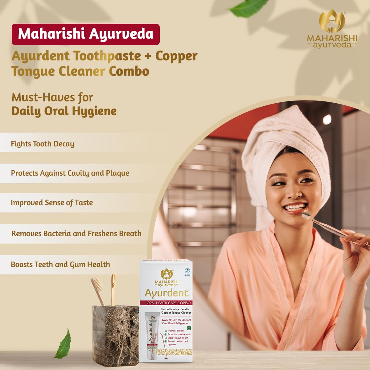 Maharishi Ayurveda Ayurdent Classic Toothpaste&Copper Tongue Cleaner Combo Fluoride&Sls-Free Toothpaste For Stronger Teeth Premium Copper Oral Tongue Scraper For Bacteria&Plaque Removal,1 Count – view 6