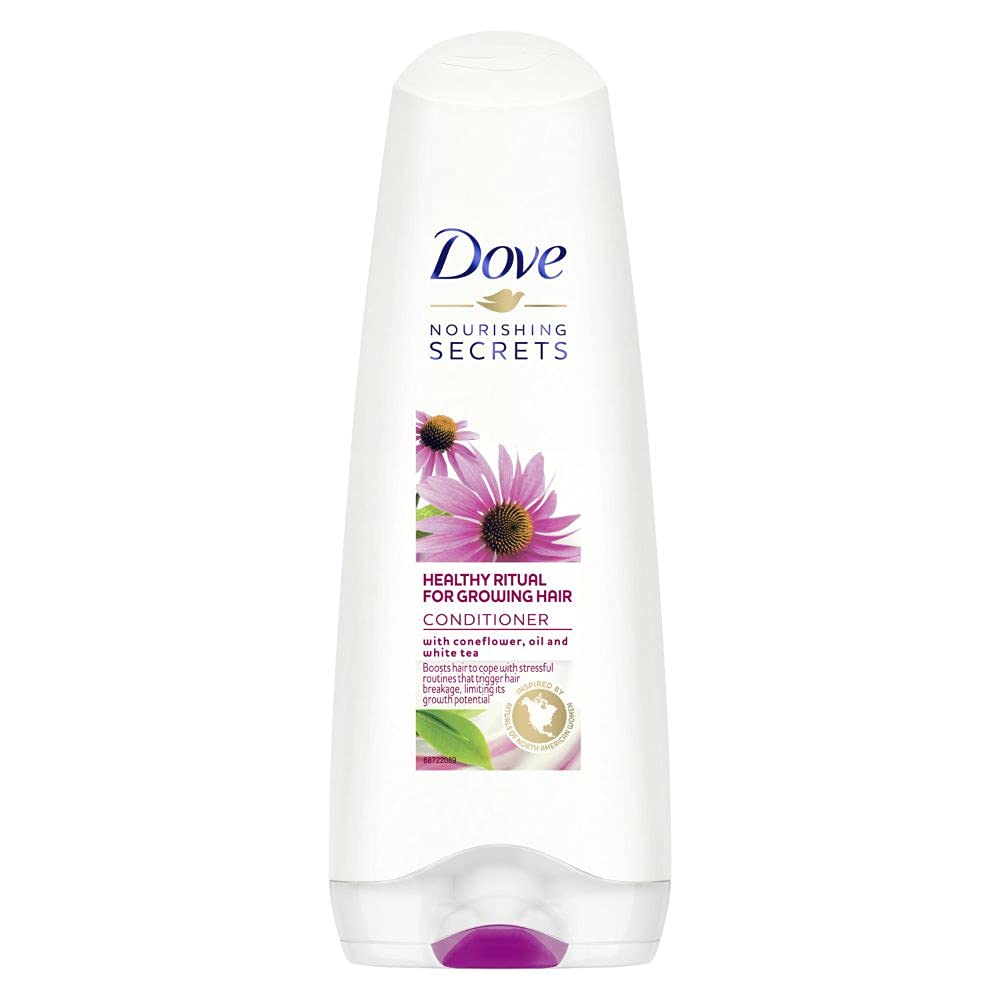 Front-facing Dove hair conditioner 175 ml bottle with floral design
