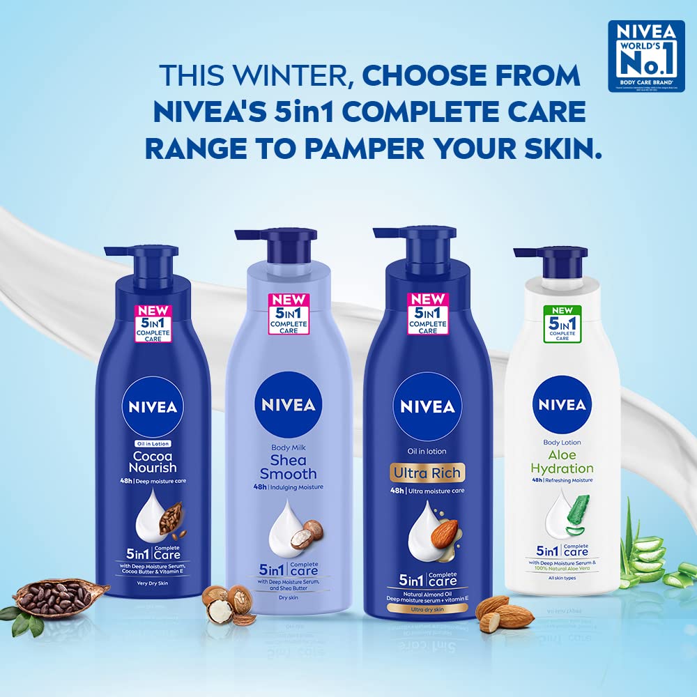 NIVEA Cocoa Nourish Body Lotion, 48H Deep Moisturization, for Very Dry Skin, Home & Travel Kit, 400ml+200ml – view 6