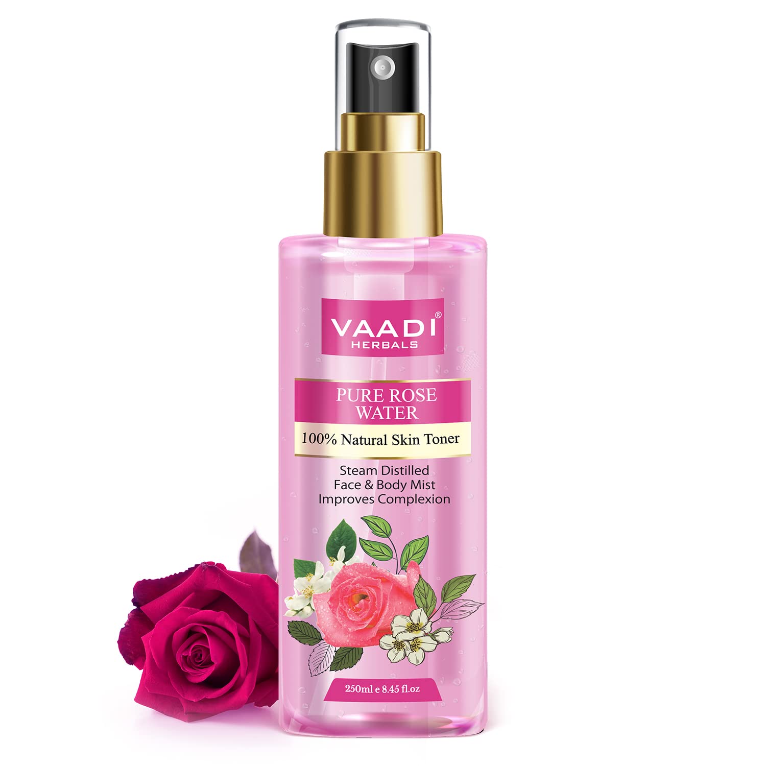Alcohol-free rose water toner spray bottle for face and body