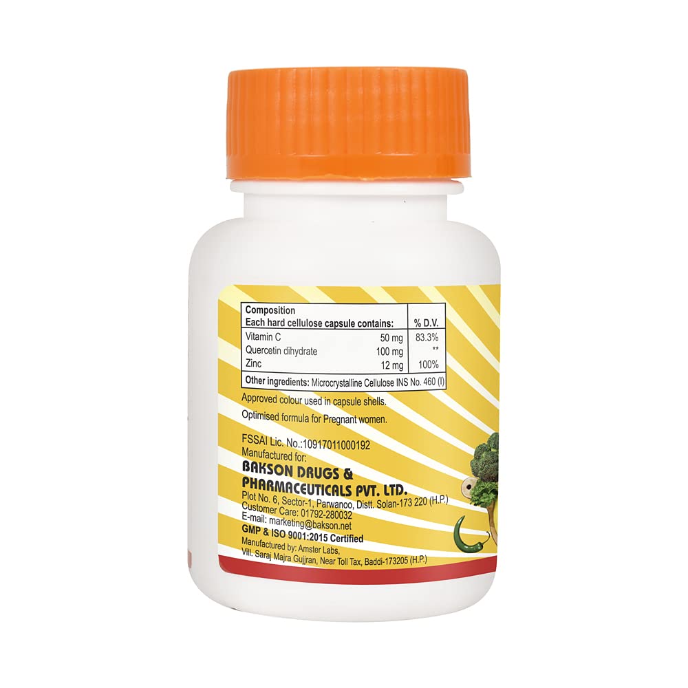 BAKSON VITAMIN-C, QUERCETIN DIHYDRATE & ZINC 30 CAPSULES – view 3