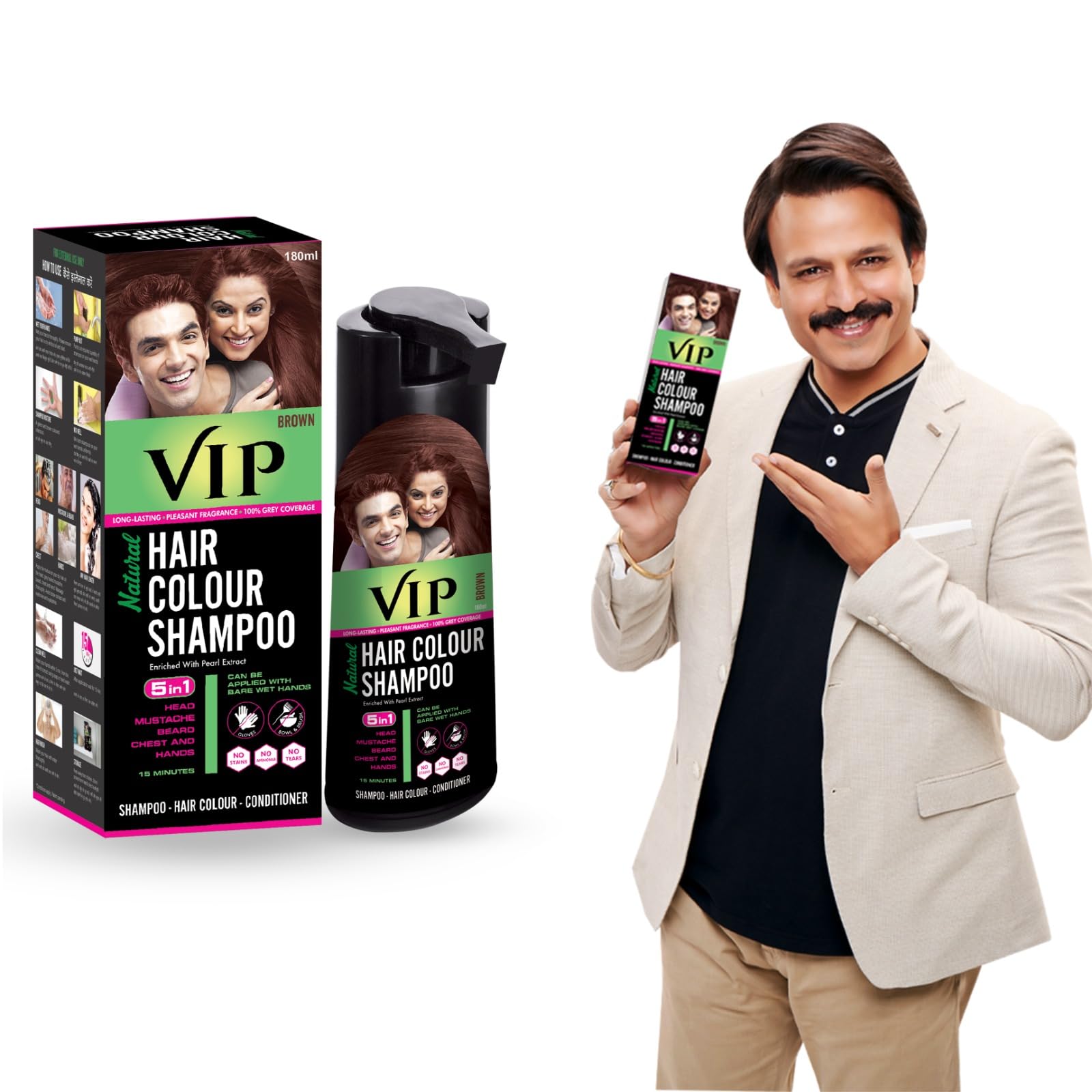 VIP HAIR COLOUR SHAMPOO Brown , 180Ml For Women And Men – view 2