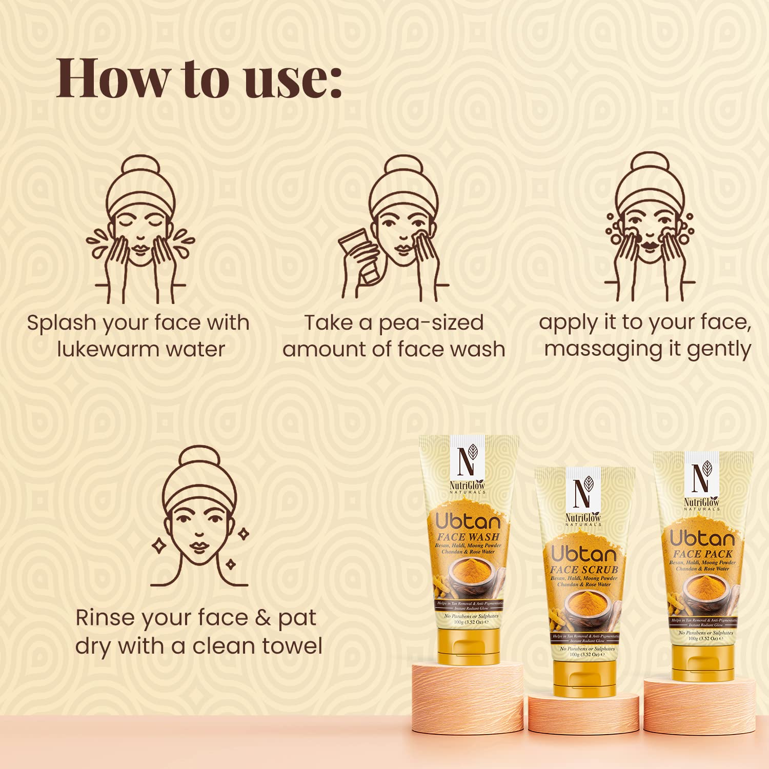 NutriGlow NATURAL'S Ubtan Face Wash (100g), Face Scrub (100g), Set of 2 for Tan-Free Skin – view 3
