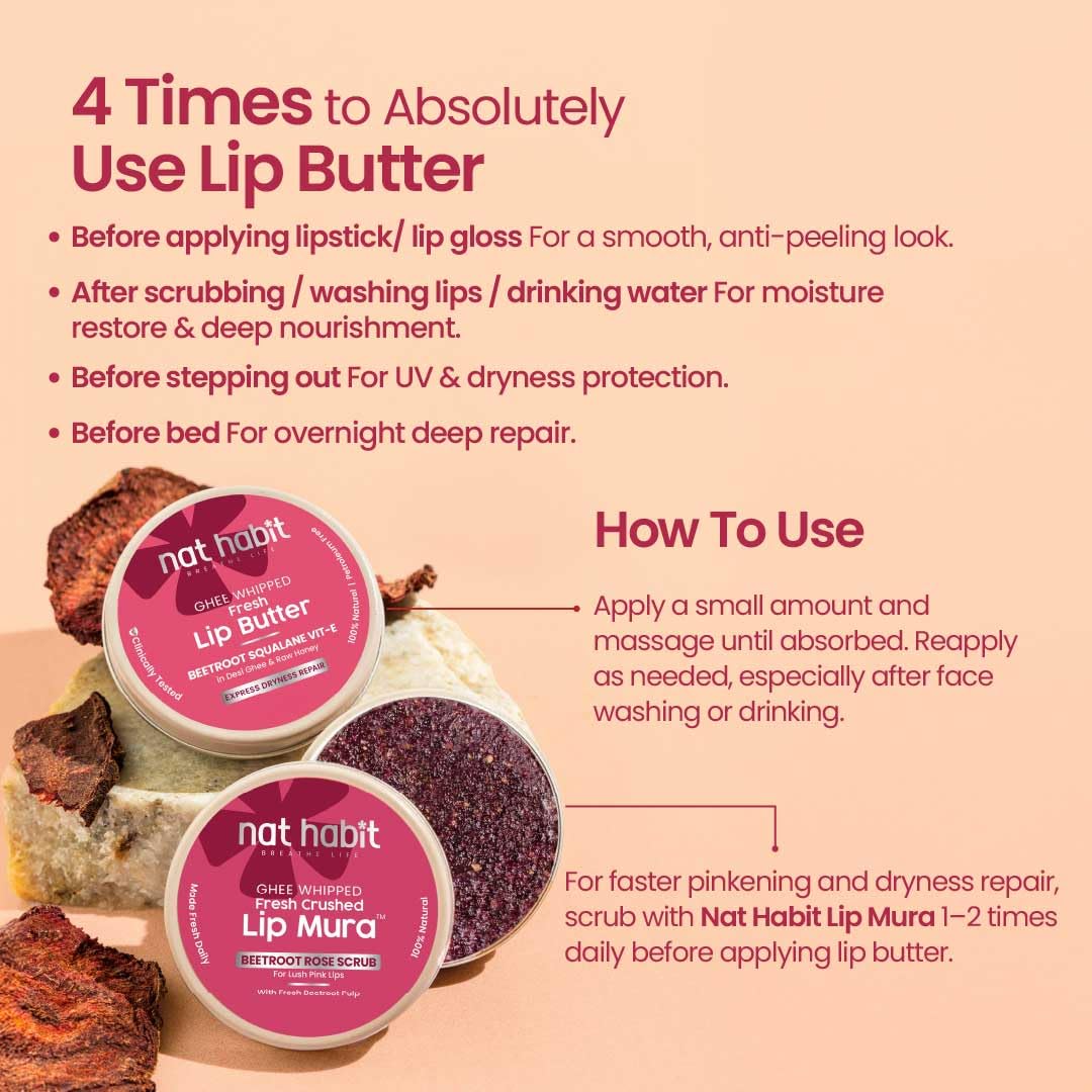 Nat Habit Lip Balm Fresh Beetroot Crush Lip Butter With Desi Ghee & Raw Honey For Lip Pigmentation, Lightening, Dark And Chapped Lips, Pack of 2 X 8g – view 8