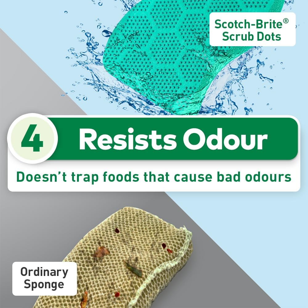 Scotch-Brite Heavy Duty Scrub Dots for Powerful Scrubbing, Suitable for Iron Cast, Stainless Steel & Non-Coated Cookware, Rinses Clean and Stays Odor Free (2 Pieces) – view 6