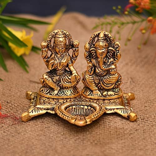 Collectible India Lakshmi Laxmi Ganesh murti Idol ganesha Diya puja Deepak - Diwali Gift Items,Metal Lakshmi Ganesh Statue - Diwali Home Decoration Items - Lakshmi Ganesh for Diwali Showpiece Oil Lamp – view 3