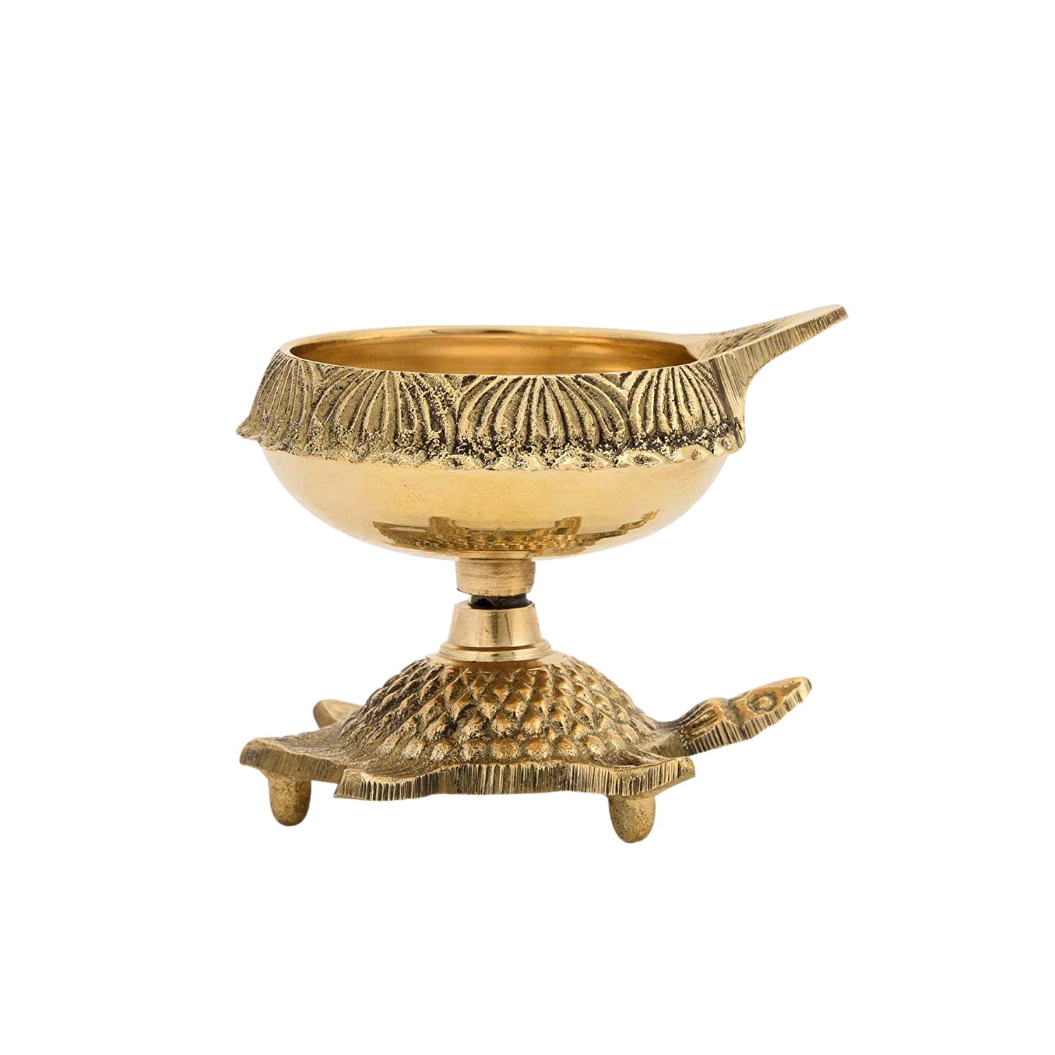 Collectible India Brass Diya Oil Puja Lamp Engraved Design Dia with Turtle Base for Home Temple Pooja Articles Decor Gifts (1Pcs). – view 8