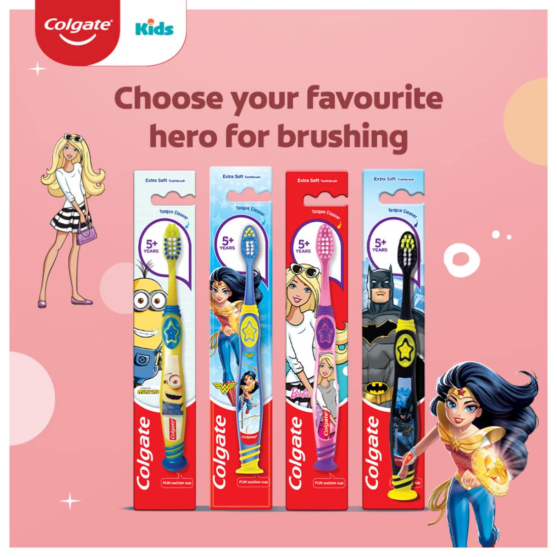 Colgate Kids Barbie Manual Toothbrush for 5+ years, Multicolor,Pack of 3, Extra Soft Bristles with Tongue Cleaner – view 9