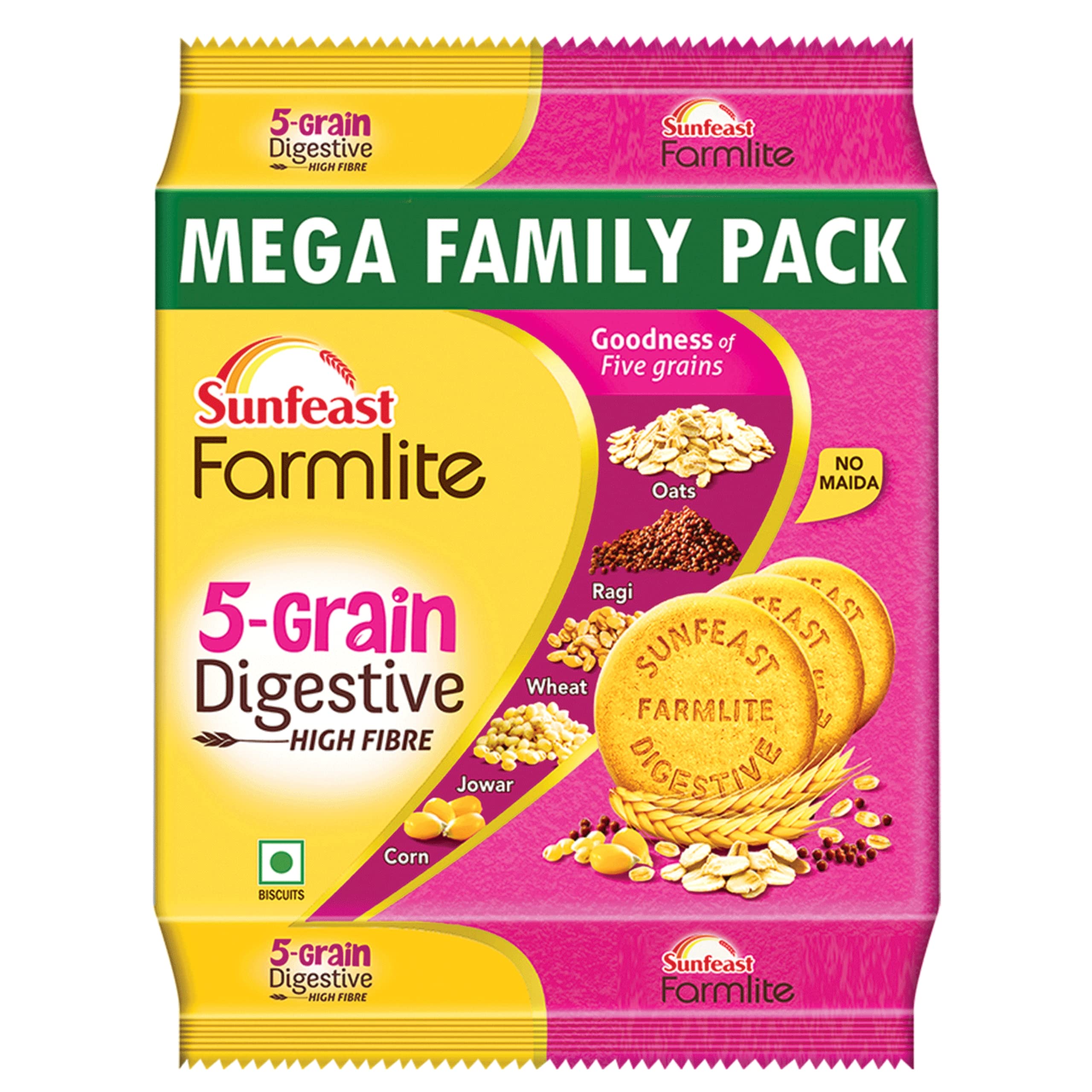 Sunfeast Farmlite 5 Grain Digestive Biscuit, High Fibre Biscuit, Goodness of 5 Grains, 800 g Pack & Mom's Magic Rich Cashew Almond Cookies, Roasted Cashew Almond, Rich Butter Biscuits, 584g – view 2