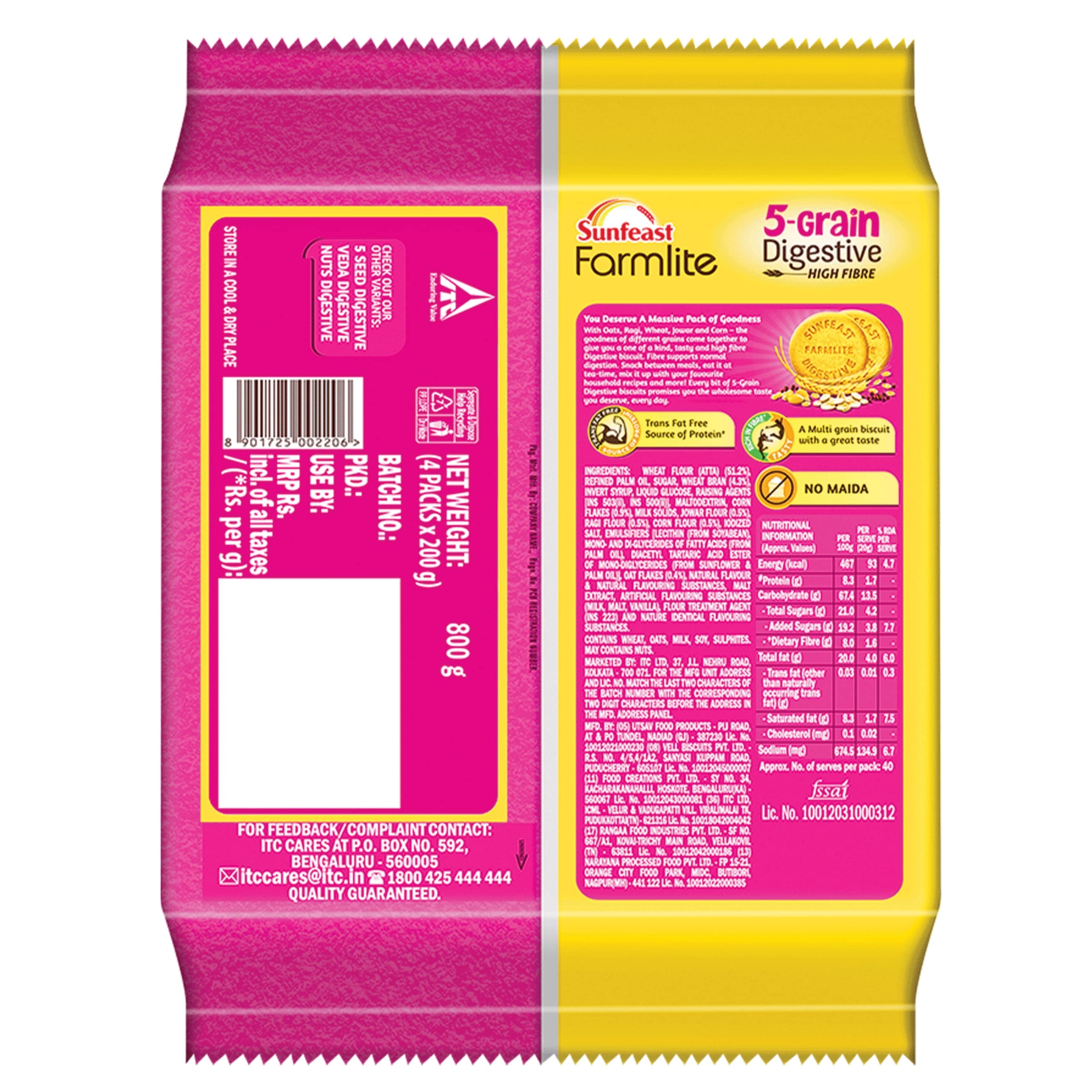 Sunfeast Farmlite 5 Grain Digestive Biscuit, High Fibre Biscuit, Goodness of 5 Grains, 800 g Pack & Mom's Magic Rich Cashew Almond Cookies, Roasted Cashew Almond, Rich Butter Biscuits, 584g – view 4