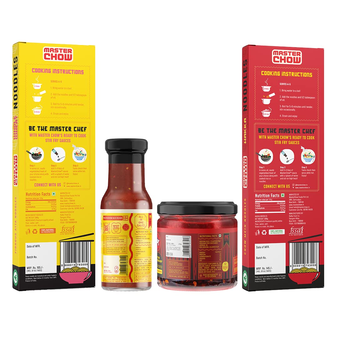 MasterChow Spicy Chowmein Pack - Extra Spicy 2x Chilli Oil Dip with Healthy Whole Wheat Noodles, Hakka Noodles & Bang Bang Chilli Garlic Cooking Sauce – view 2