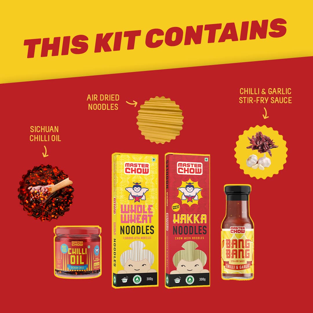 MasterChow Spicy Chowmein Pack - Extra Spicy 2x Chilli Oil Dip with Healthy Whole Wheat Noodles, Hakka Noodles & Bang Bang Chilli Garlic Cooking Sauce – view 5