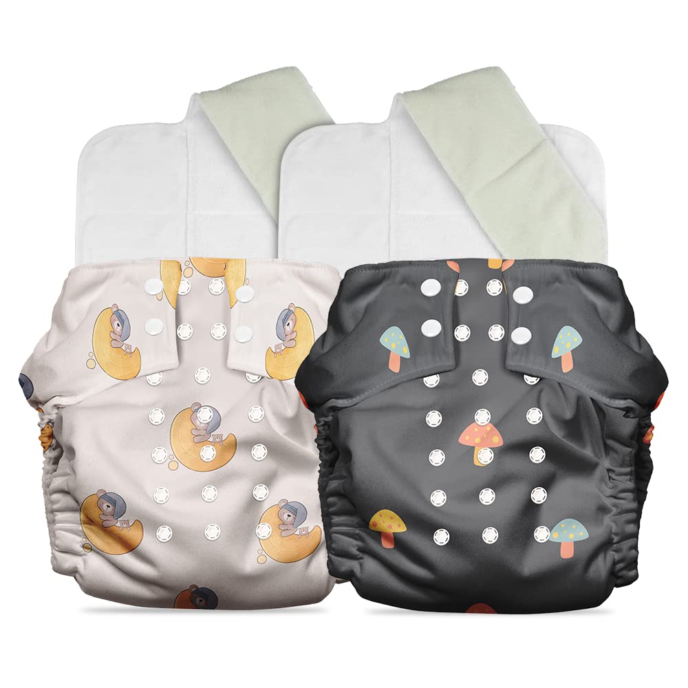 Mother Sparsh baby cloth diapers in Cosmic and Mushroom
