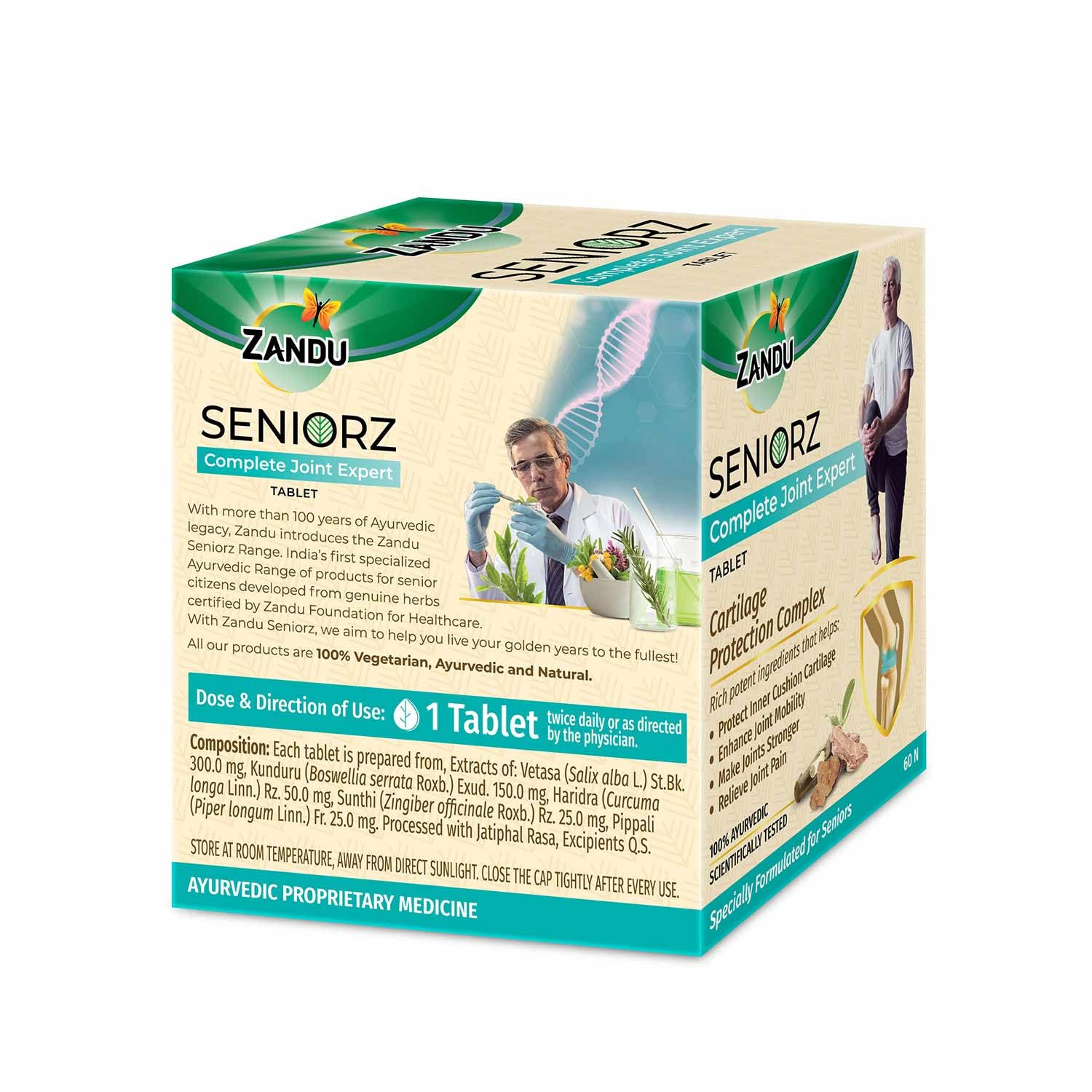 Zandu Seniorz Complete Joint Expert Tablet, 60 Tablets Helps Protect Joints, Relieve Joint Pain & Make Joints Strong, Supports Overall Joint Health,100% Ayurvedic & Natural Supplement – view 8