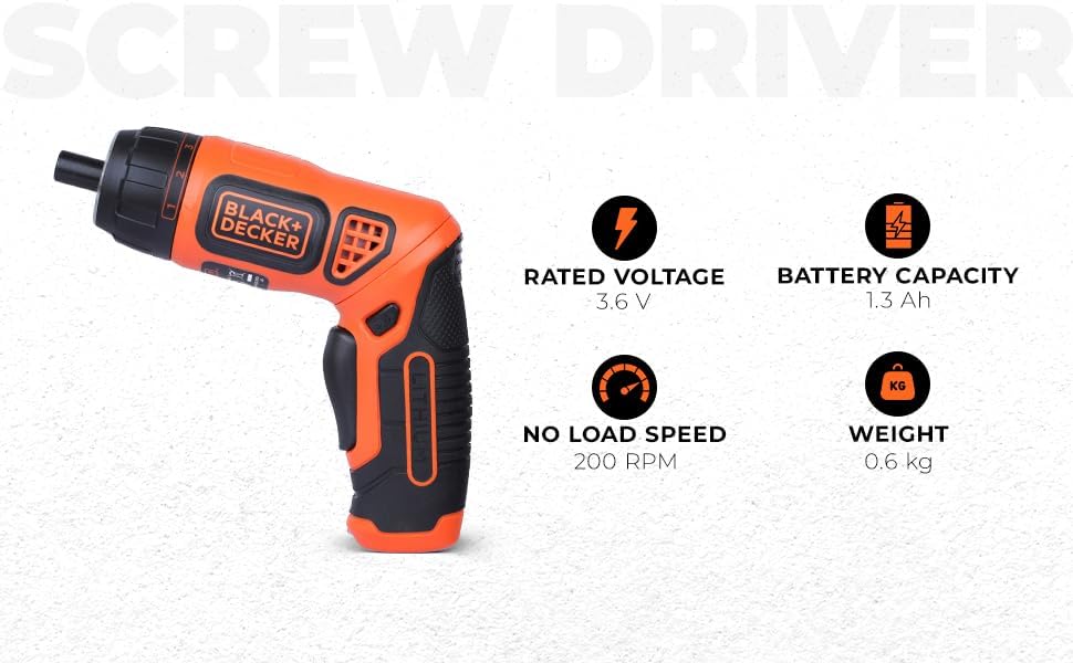 BLACK+DECKER BDCS36F 3.6V Li-Ion Cordless Screw Driver Kit with LED Guiding Light (10-Bits), Orange (BDCS36F-IN) – view 2