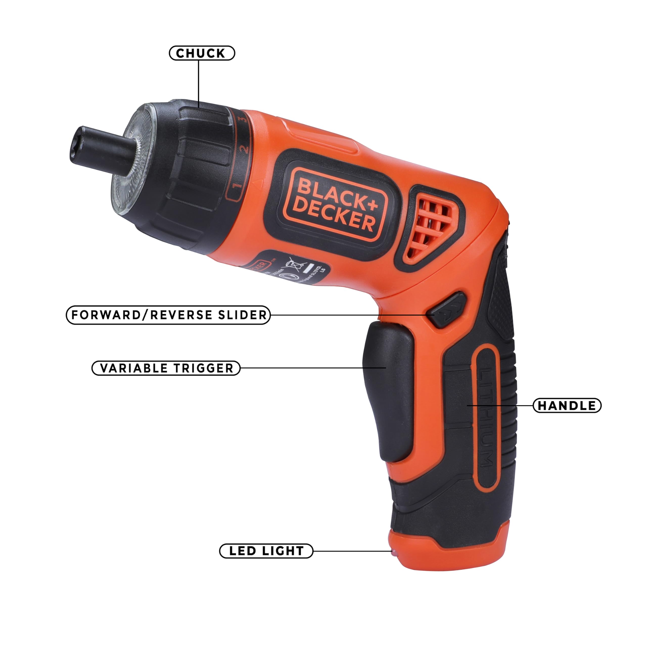 BLACK+DECKER BDCS36F 3.6V Li-Ion Cordless Screw Driver Kit with LED Guiding Light (10-Bits), Orange (BDCS36F-IN) – view 3