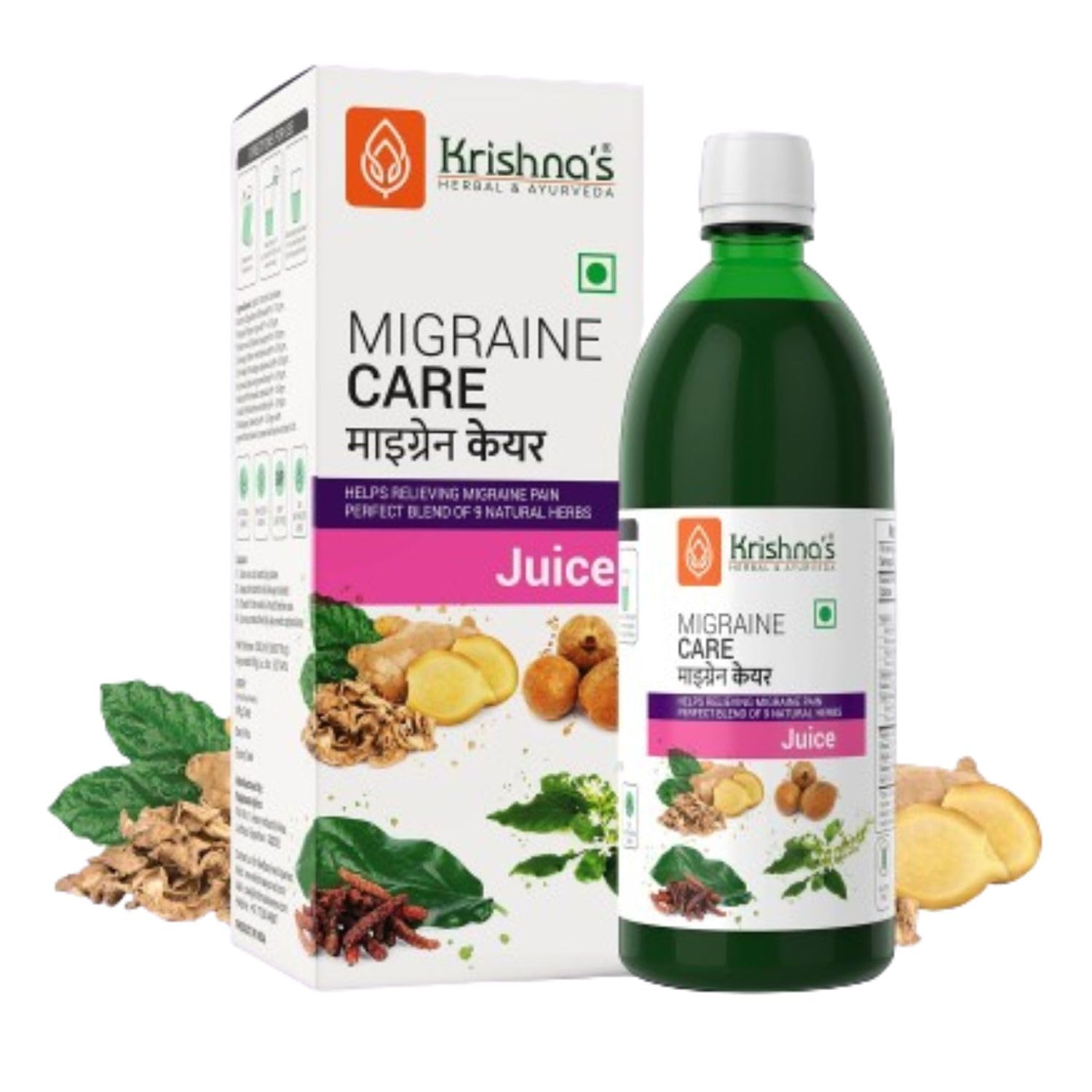 Herbal migraine care juice bottle front view 500 ml